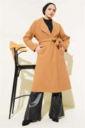 Belted Long Basic Cashmere Coat Camel