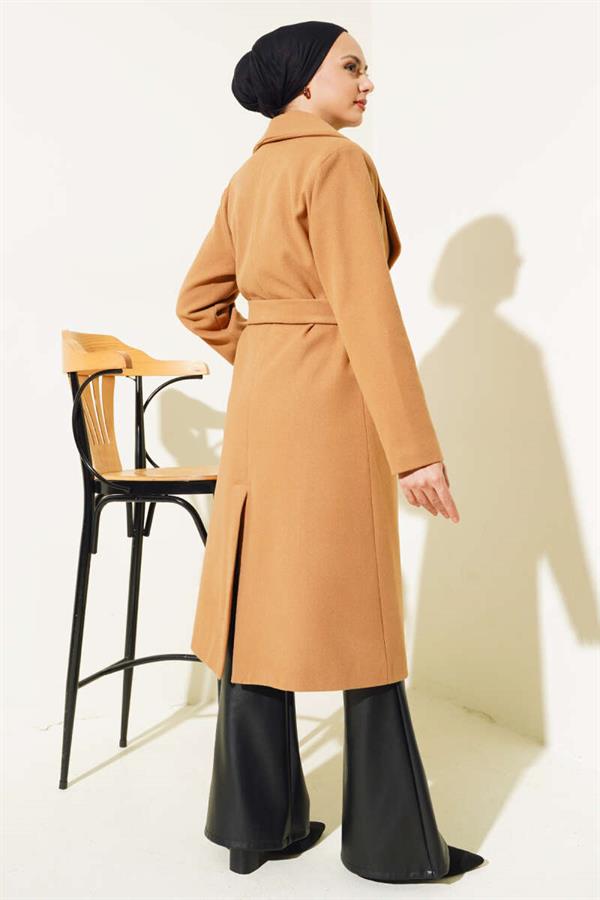 Belted Long Basic Cashmere Coat Camel