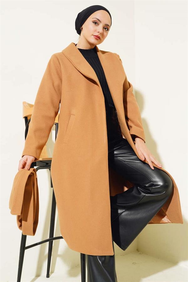 Belted Long Basic Cashmere Coat Camel