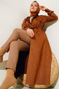 Belted Long Suede Trench Coat Tan