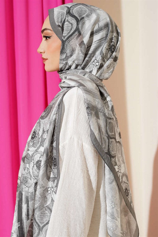 Lalezar Pattern Modal Scarf Grey