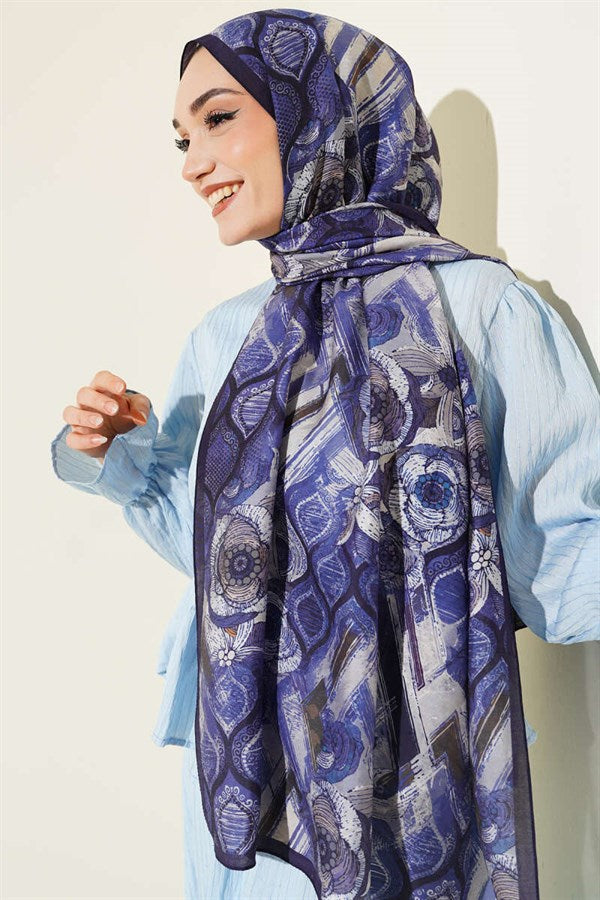 Lalezar Pattern Modal Scarf (Navy Blue)