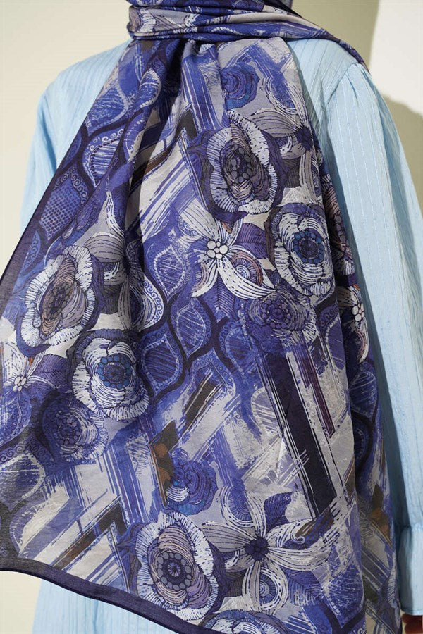 Lalezar Pattern Modal Scarf (Navy Blue)