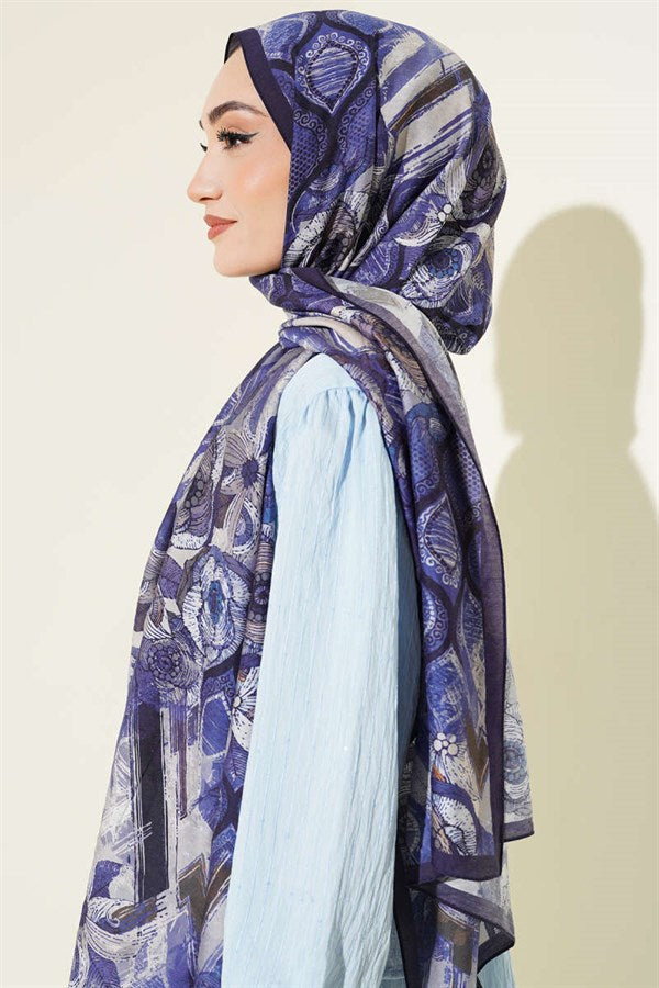Lalezar Pattern Modal Scarf (Navy Blue)
