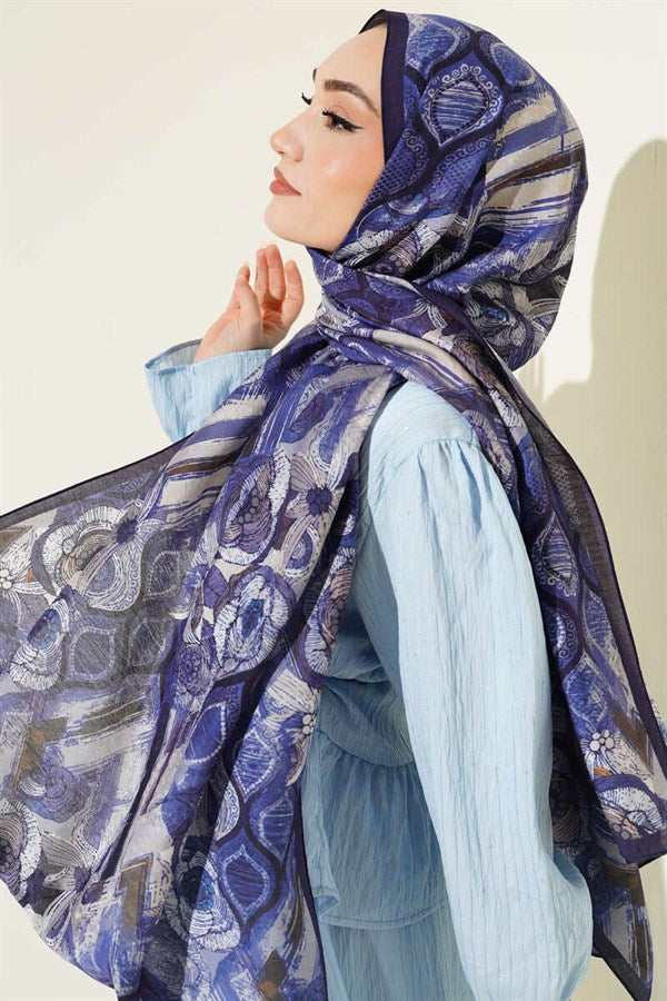 Lalezar Pattern Modal Scarf (Navy Blue)