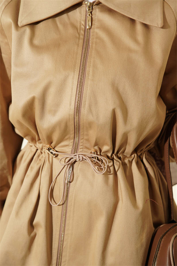 Elastic Waistband, Zip-Up Jacket, Beige