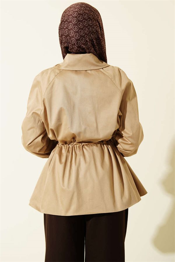 Elastic Waistband, Zip-Up Jacket, Beige