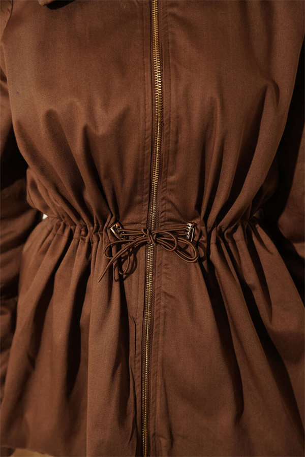 Chestnut Jacket with Elastic Waistband and Zipper