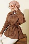Chestnut Jacket with Elastic Waistband and Zipper