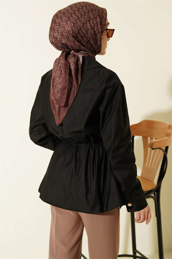 Black Jacket with Elastic Waistband and Zipper