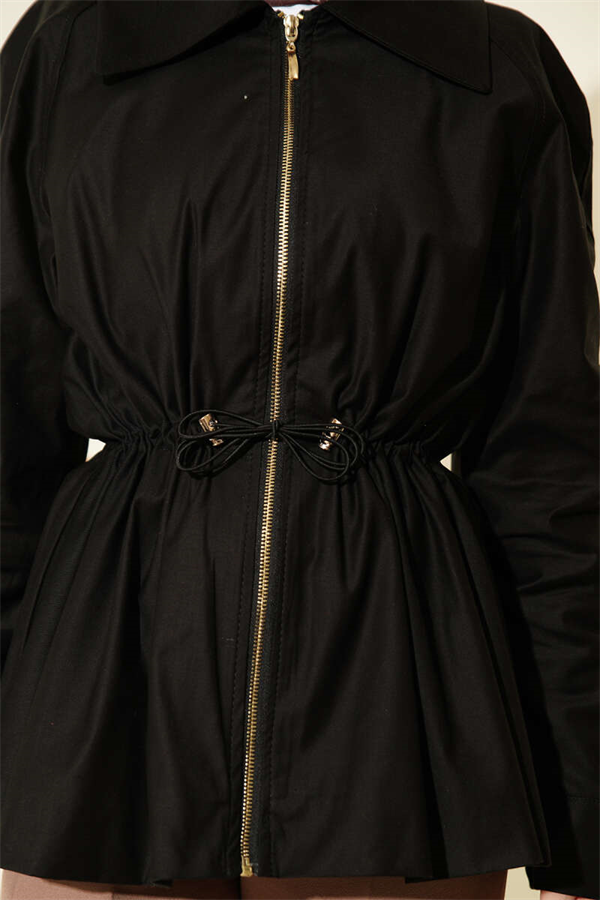 Black Jacket with Elastic Waistband and Zipper