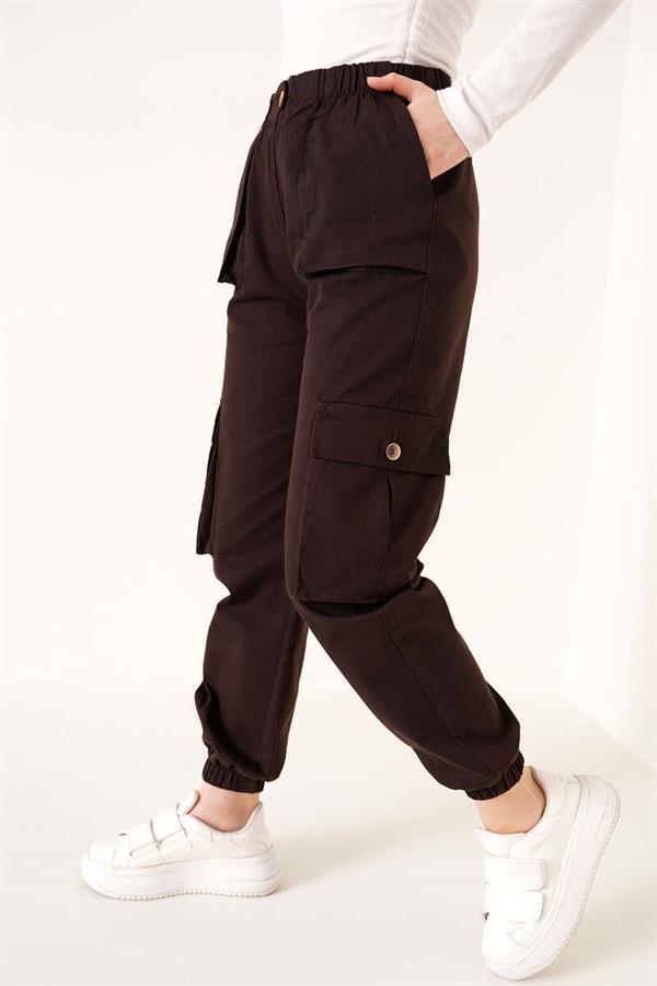 Elasticated Cargo Pants Brown