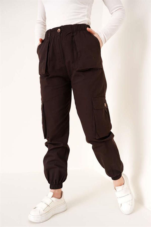 Elasticated Cargo Pants Brown