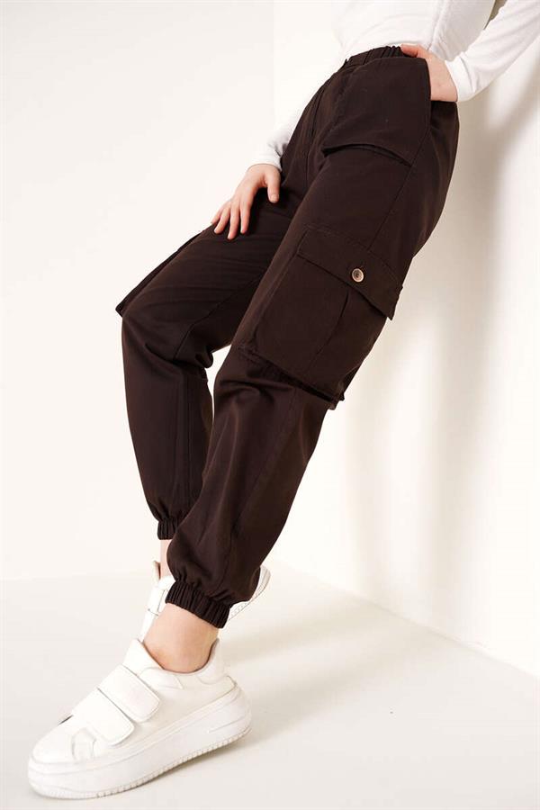 Elasticated Cargo Pants Brown