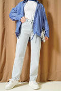Laser-cut Mom Fit Jeans, Ice Blue