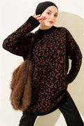Leopard Pattern Detailed Bearded Sweater Black