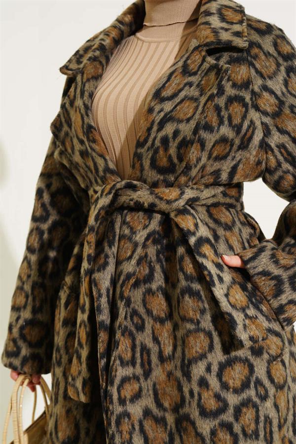 Leopard Pattern Belted Coat Leopard