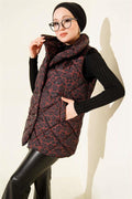 Leopard Print Embellished Quilted Vest, Coffee