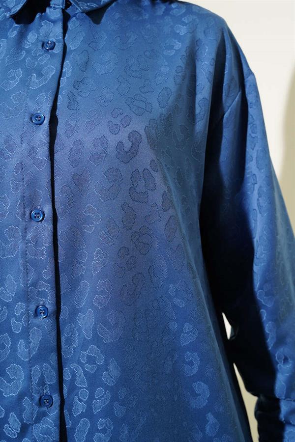 Leopard Patterned Jacquard 2 Piece Set Indigo