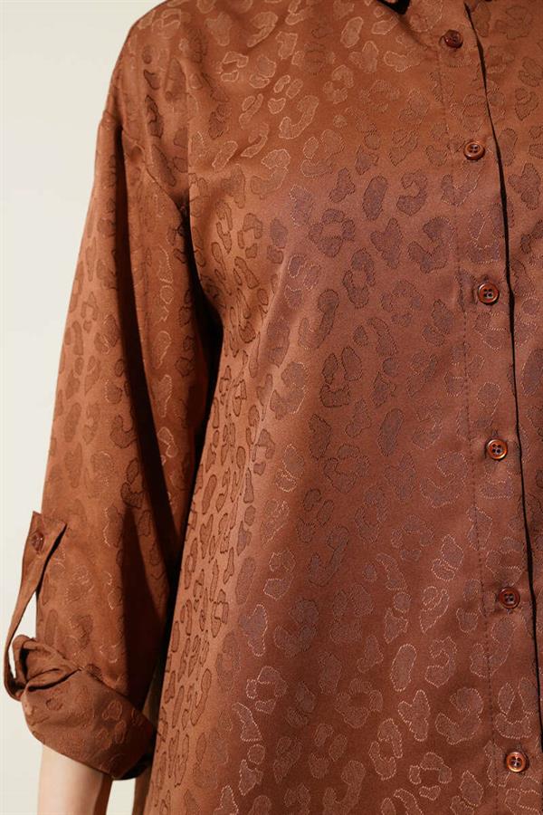 Leopard Patterned Jacquard 2 Piece Set Brown
