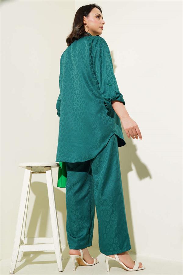 Leopard Patterned Jacquard 2 Piece Set Green