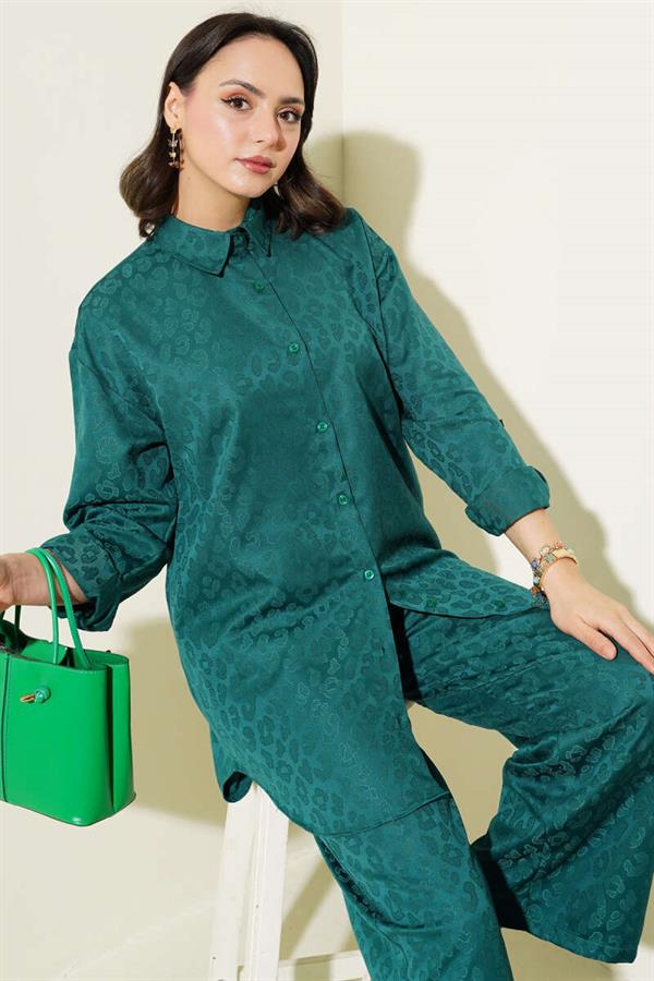 Leopard Patterned Jacquard 2 Piece Set Green