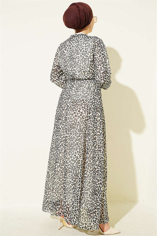 Leopard Print Wrap Dress, Ecru