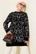 Leopard Patterned Bearded Tunic Black and White