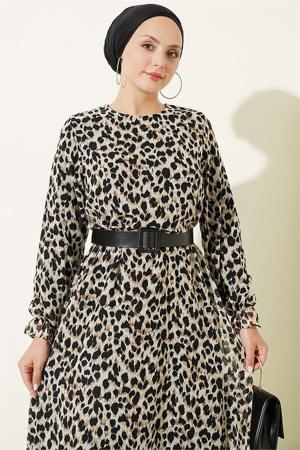 Leopard Print Chiffon Dress Black