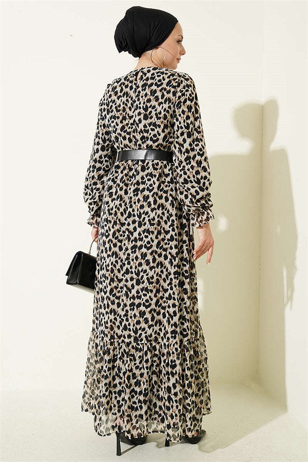 Leopard Print Chiffon Dress Black