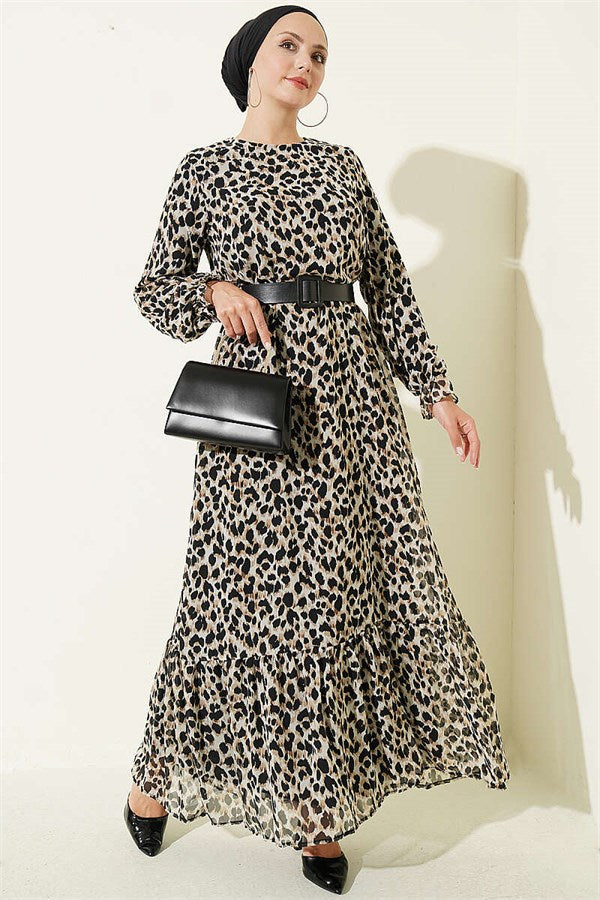 Leopard Print Chiffon Dress Black