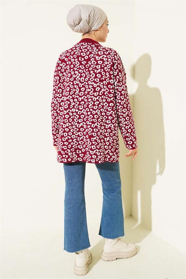 Leopard Print Knitted Tunic, Burgundy