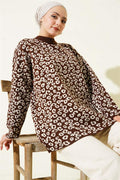 Leopard Print Knitted Tunic, Brown