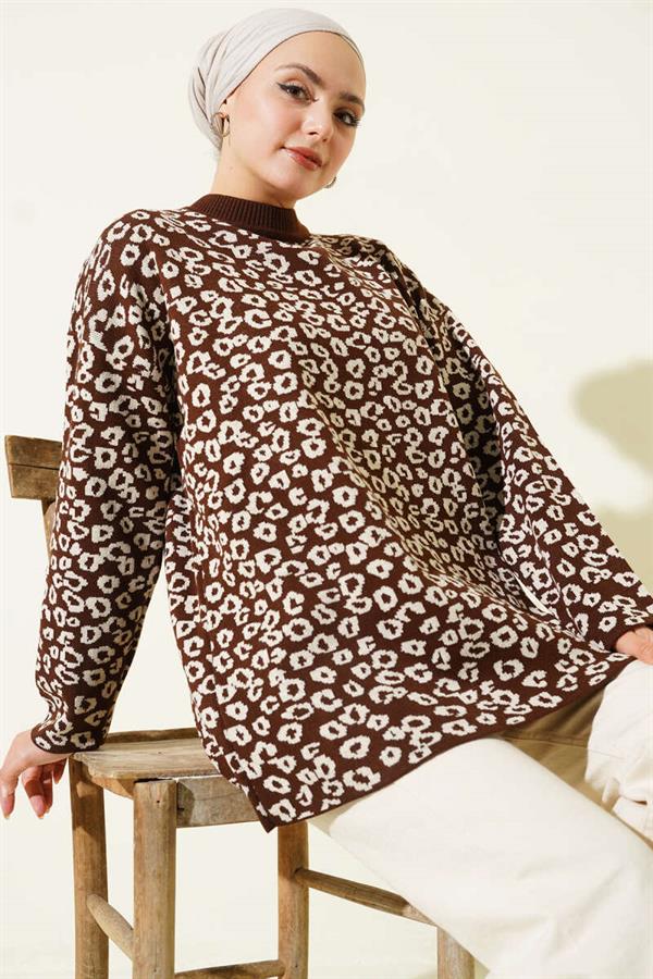 Leopard Print Knitted Tunic, Brown