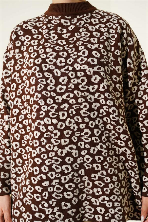 Leopard Print Knitted Tunic, Brown