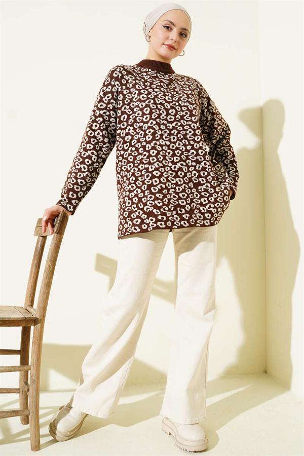 Leopard Print Knitted Tunic, Brown