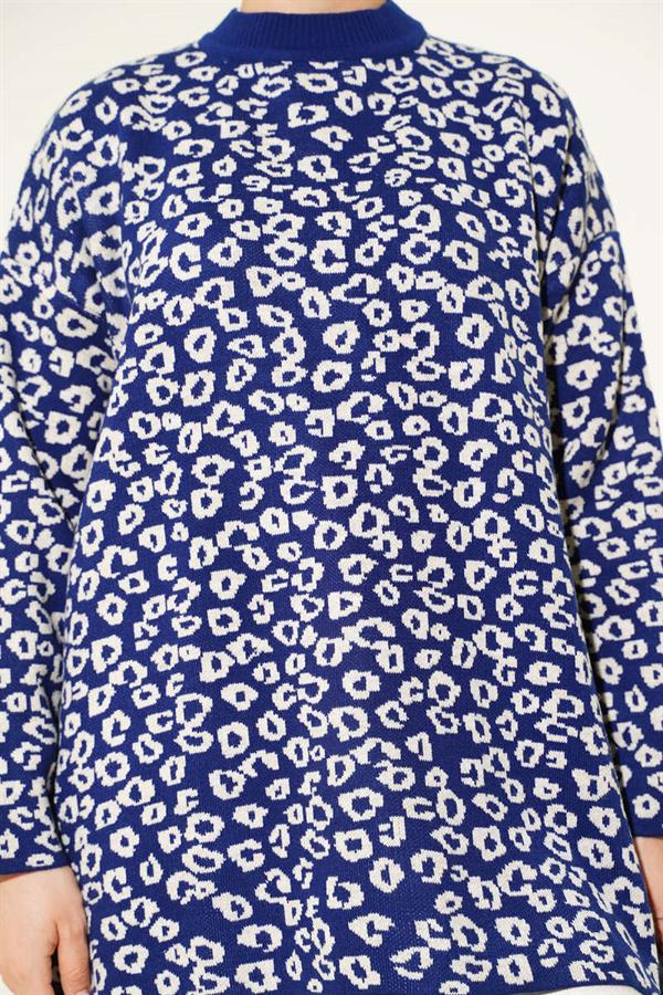 Leopard Print Knitted Tunic Navy Blue