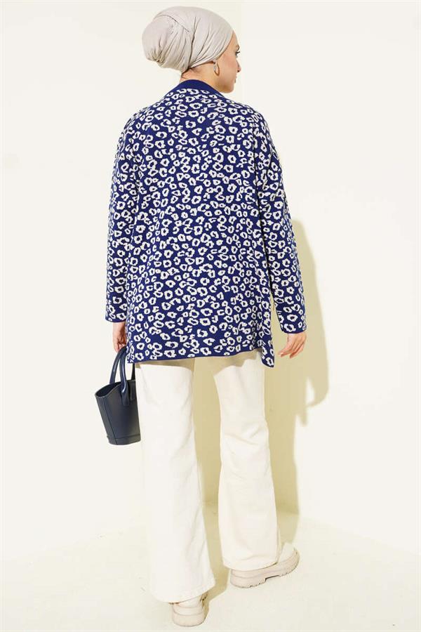 Leopard Print Knitted Tunic Navy Blue