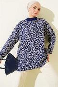 Leopard Print Knitted Tunic Navy Blue