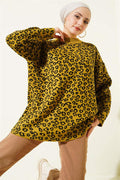 Leopard Print Knitted Tunic in Olive Green