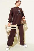 Leopard Figured Scuba 2 Piece Set Brown
