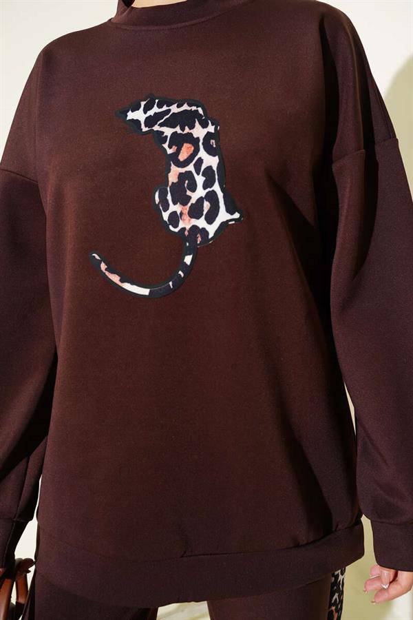 Leopard Figured Scuba 2 Piece Set Brown