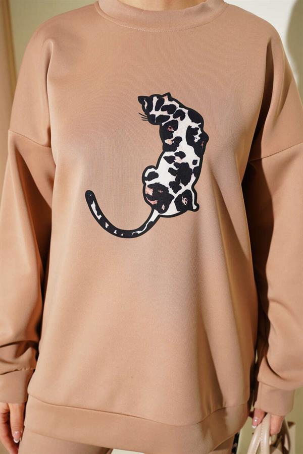 Leopard Figured Scuba 2 Piece Set Latte