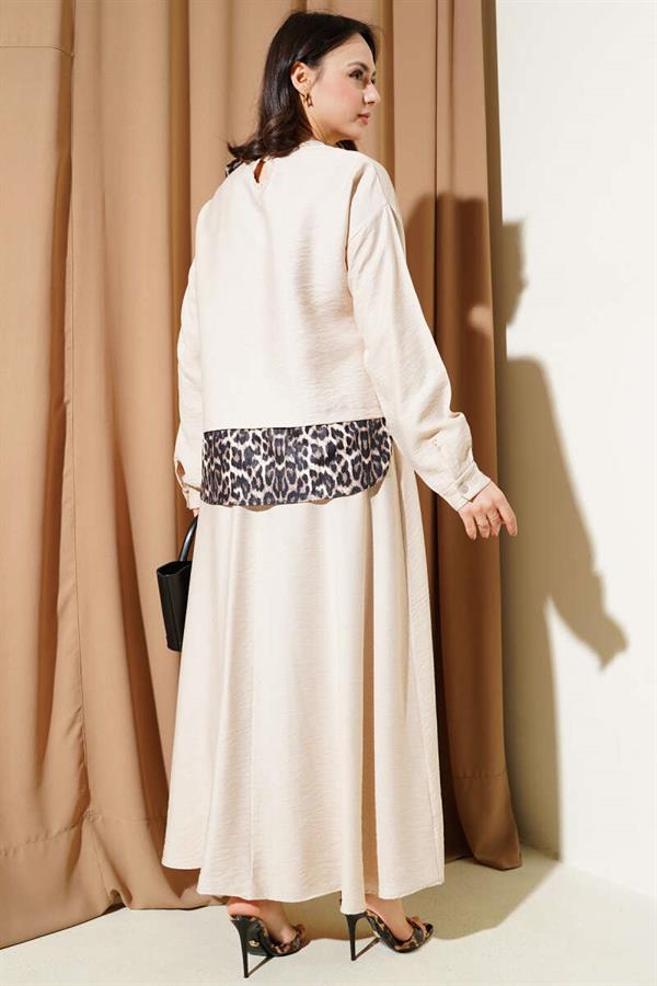 Leopard Bow Tunic 2 Piece Set Beige