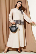 Leopard Bow Tunic 2 Piece Set Beige