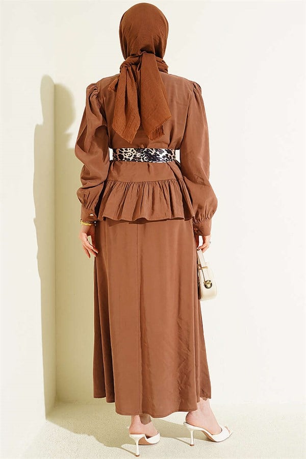 Leopard Print Modal Skirt and Scarf Set (Latte)