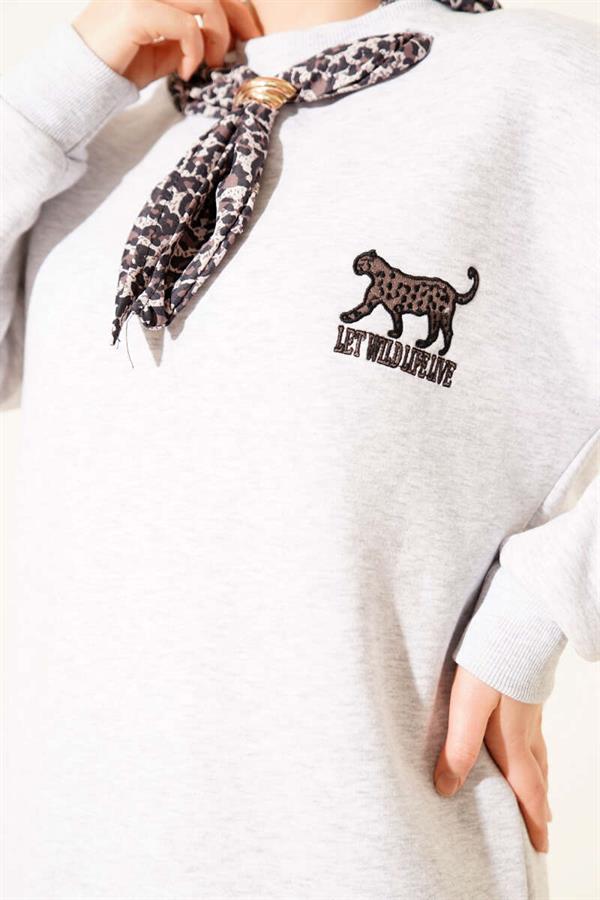 Leopard Print Scarf Three-Thread Tunic Grey
