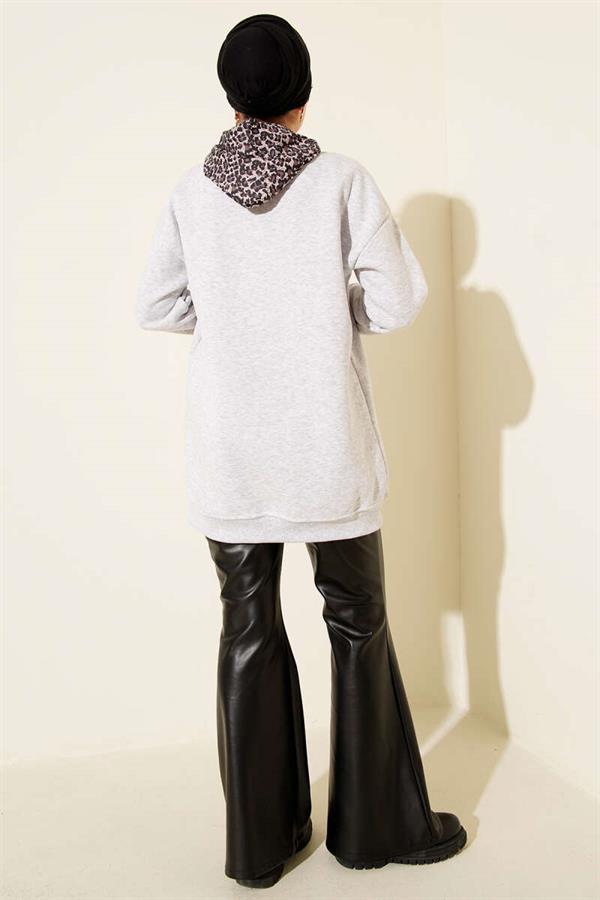 Leopard Print Scarf Three-Thread Tunic Grey