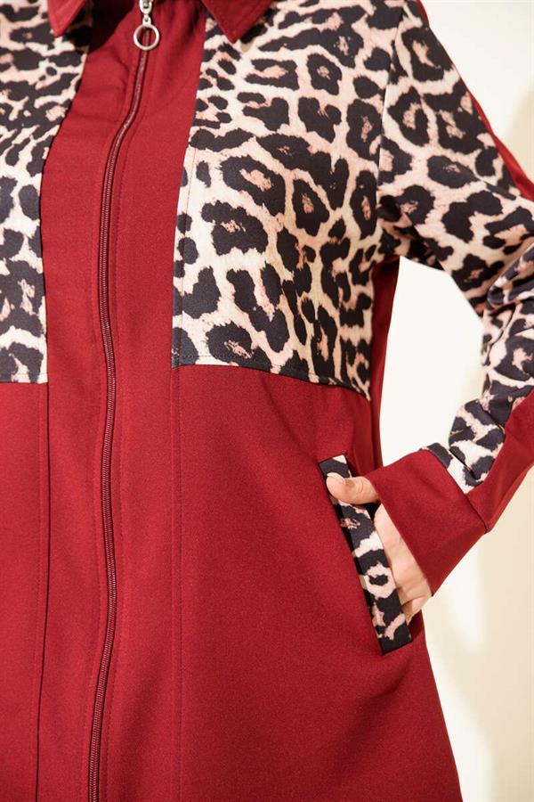 Leopard Print Cardigan 2 Piece Set in Burgundy