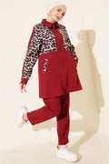 Leopard Print Cardigan 2 Piece Set in Burgundy